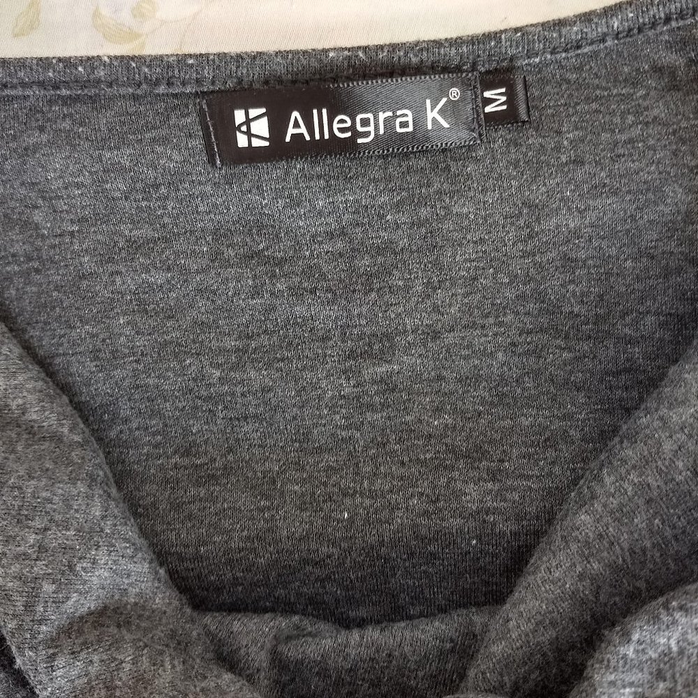 Allegra K Gray Cowl Neck Long Sleeve Button Ruched Top - Picture 2 of 3